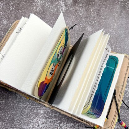 Handcrafted Pocket Sized Art Journal, Distressed Layers, Patchwork design - Image 5