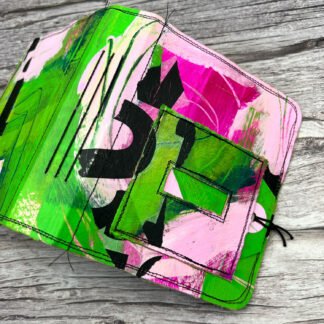 Handcrafted Pocket Sized Art Journal, Distressed Layers, Lime and Hot Pink
