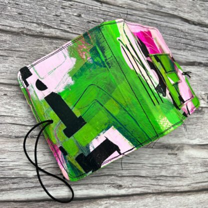 Handcrafted Pocket Sized Art Journal, Distressed Layers, Lime and Hot Pink - Image 3