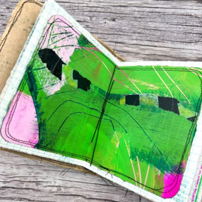 Handcrafted Pocket Sized Art Journal, Distressed Layers, Lime and Hot Pink - Image 5