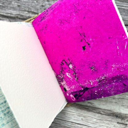 Handcrafted Pocket Sized Art Journal, Distressed Layers, Lime and Hot Pink - Image 6