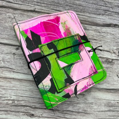 Handcrafted Pocket Sized Art Journal, Distressed Layers, Lime and Hot Pink - Image 8