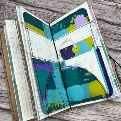 Handcrafted Travel Size Journal with Beads, Distressed Layers, Elastic Bound, Purple and Teal - Image 10