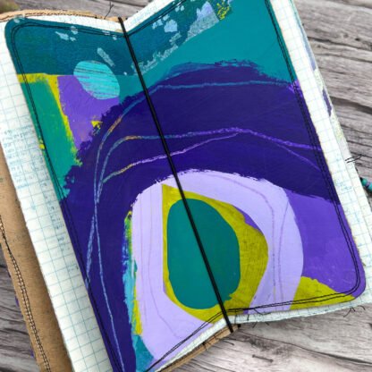 Handcrafted Travel Size Journal with Beads, Distressed Layers, Elastic Bound, Purple and Teal - Image 12