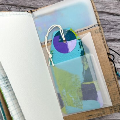 Handcrafted Travel Size Journal with Beads, Distressed Layers, Elastic Bound, Purple and Teal - Image 13