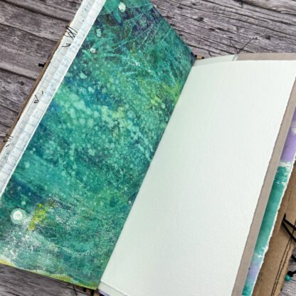 Handcrafted Travel Size Journal with Beads, Distressed Layers, Elastic Bound, Purple and Teal - Image 8