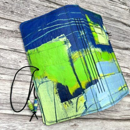Handcrafted Travel Size Journal, Distressed Layers, Stitch Bound, Blue-Green - Image 3