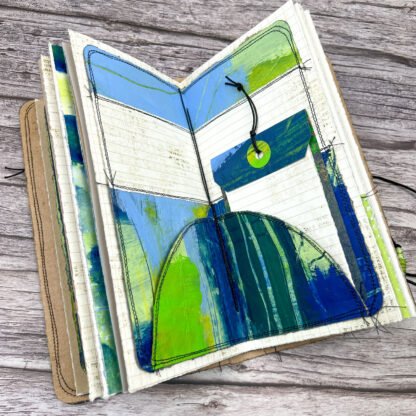 Handcrafted Travel Size Journal, Distressed Layers, Stitch Bound, Blue-Green - Image 7
