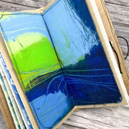 Handcrafted Travel Size Journal, Distressed Layers, Stitch Bound, Blue-Green - Image 5