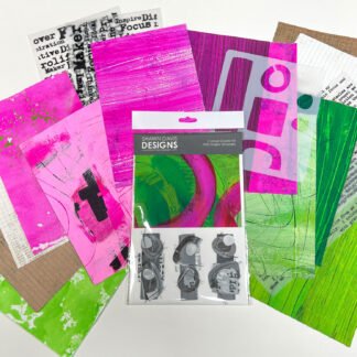 Collage Cluster Kit with Shape Template | Mixed Media Paper Ephemera for Junk Journals, Scrapbooking and Papercrafts, Lime and Pink