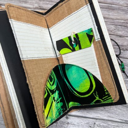 Handcrafted Travel Size Journal, Distressed Layers, Stitch Bound, Lime-Black - Image 6