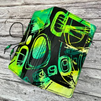 Handcrafted Travel Size Journal, Distressed Layers, Stitch Bound, Lime-Black