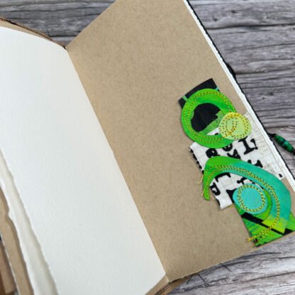 Handcrafted Travel Size Journal, Distressed Layers, Stitch Bound, Lime-Black - Image 5