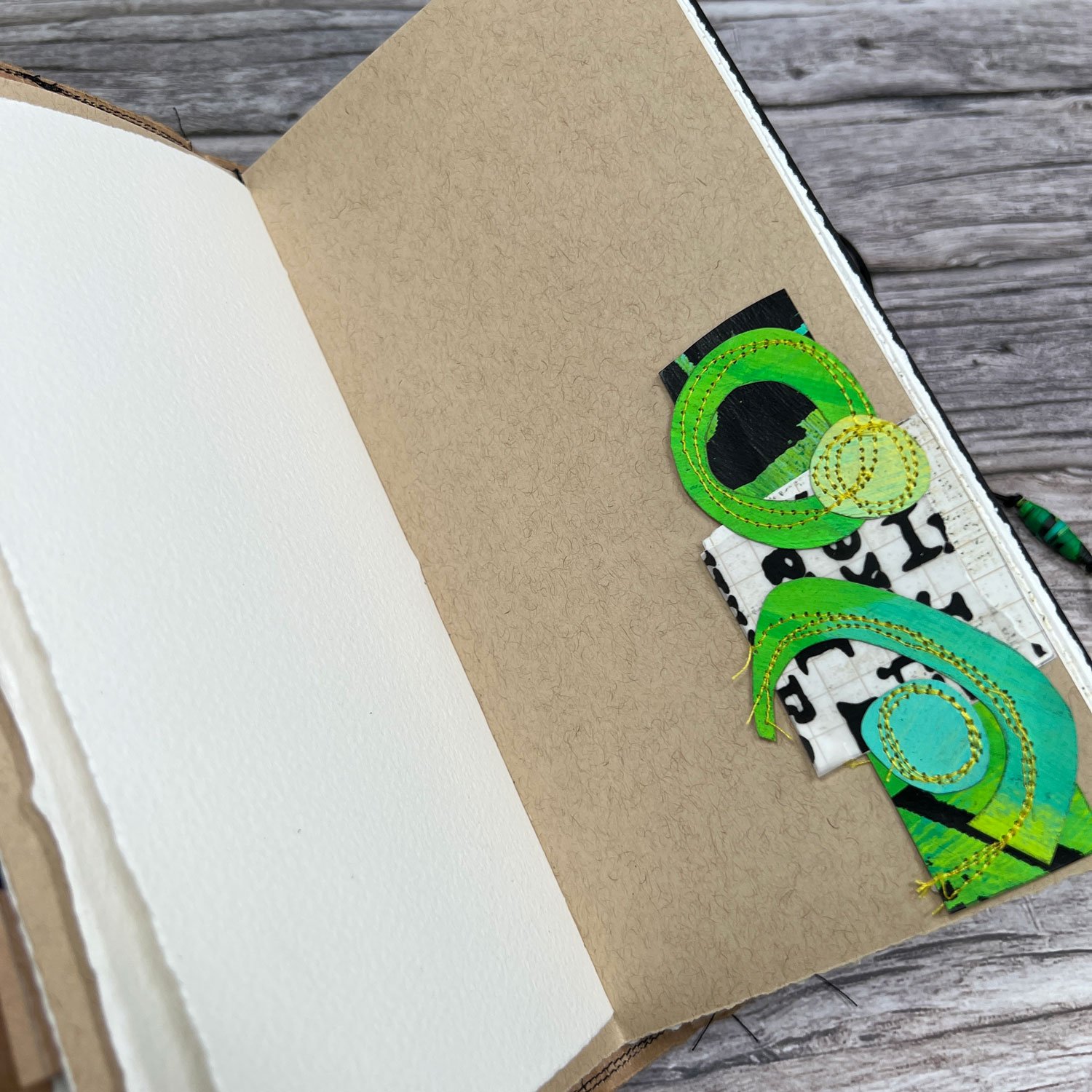 Handcrafted Travel Size Journal, Distressed Layers, Stitch Bound, Lime-Black - Image 5