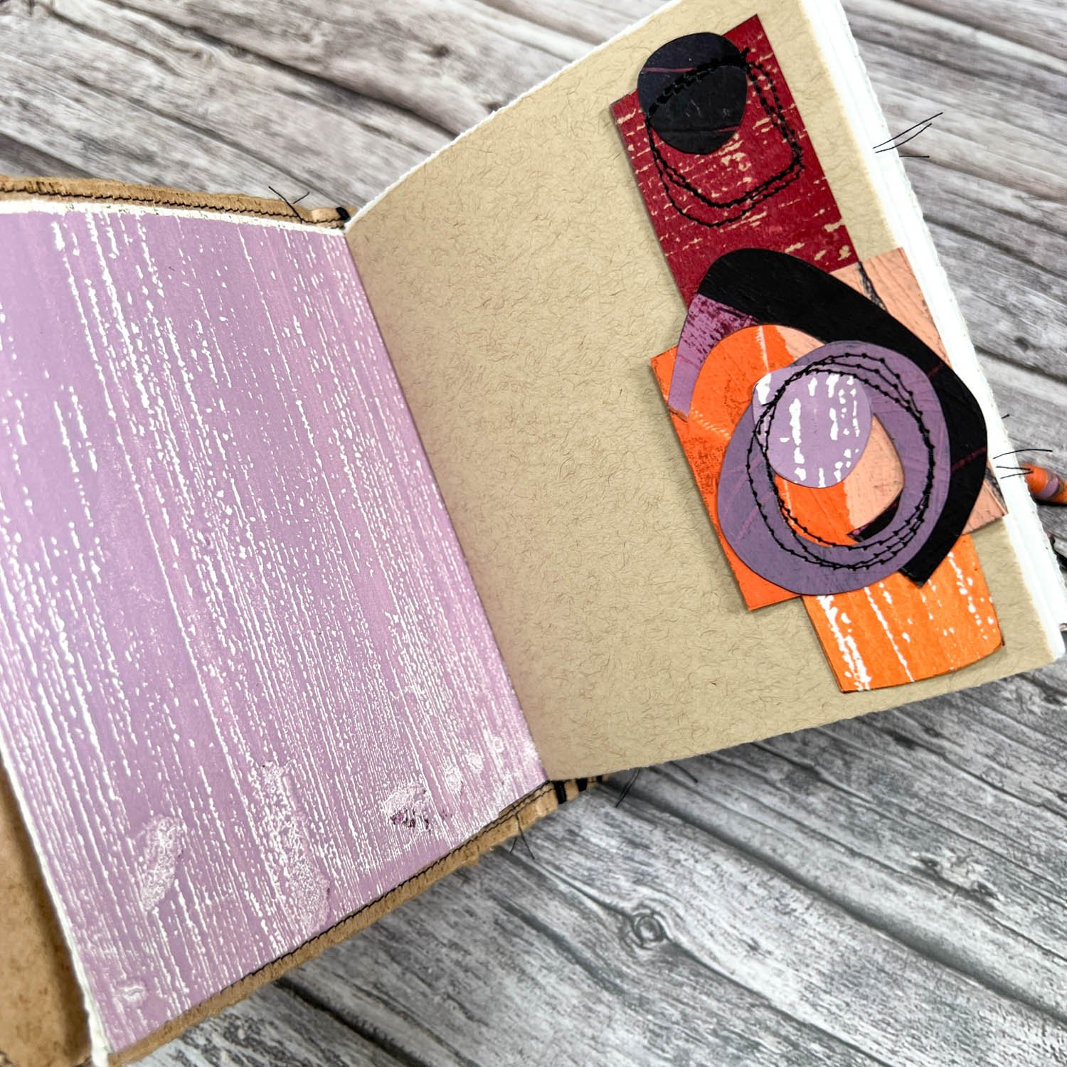 Handcrafted Pocket Sized Art Journal, Elastic Bound, Distressed Layers, Pumpkin and Plum - Image 10