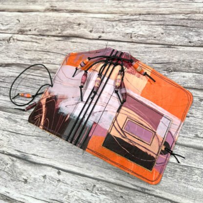 Handcrafted Pocket Sized Art Journal, Elastic Bound, Distressed Layers, Pumpkin and Plum